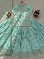Rangmahi Japan Satin Embroidered Lehenga with Top & Dupatta