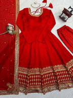 Manjari Vichitra Silk Thread & Sequins Embroidered Gown with Pant & Dupatta