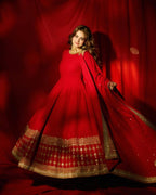 Manjari Vichitra Silk Thread & Sequins Embroidered Gown with Pant & Dupatta