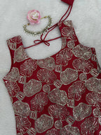 Saanviya Simmer Silk Thread & Sequins Embroidered Kurta Sharara Set with Lace Border Dupatta