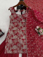 Saanviya Simmer Silk Thread & Sequins Embroidered Kurta Sharara Set with Lace Border Dupatta