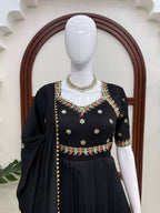 Aarzoi Vichitra Silk Thread & Sequins Embroidered Gown with Pant & Dupatta