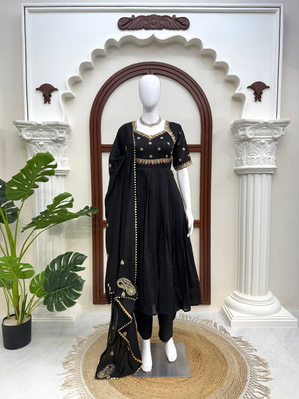 Aarzoi Vichitra Silk Thread & Sequins Embroidered Gown with Pant & Dupatta