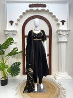 Aarzoi Vichitra Silk Thread & Sequins Embroidered Gown with Pant & Dupatta