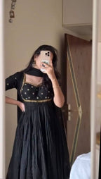 Aarzoi Vichitra Silk Thread & Sequins Embroidered Gown with Pant & Dupatta