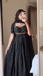 Aarzoi Vichitra Silk Thread & Sequins Embroidered Gown with Pant & Dupatta