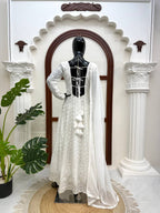Aabroo Georgette Embroidered Gown with Dupatta & Crepe Silk Pant