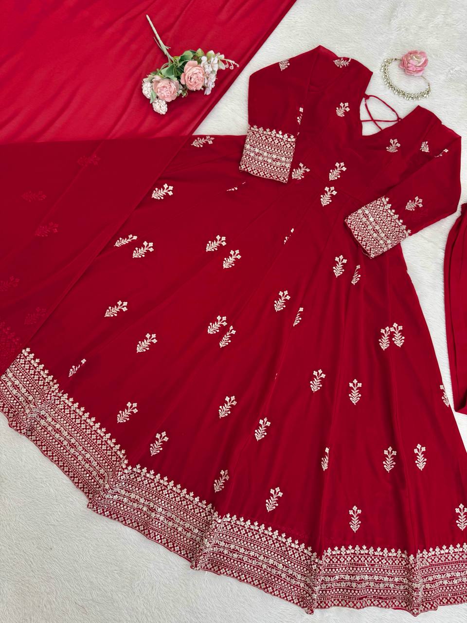 Zariya Georgette Thread & Sequins Anarkali Set with Pant & Dupatta