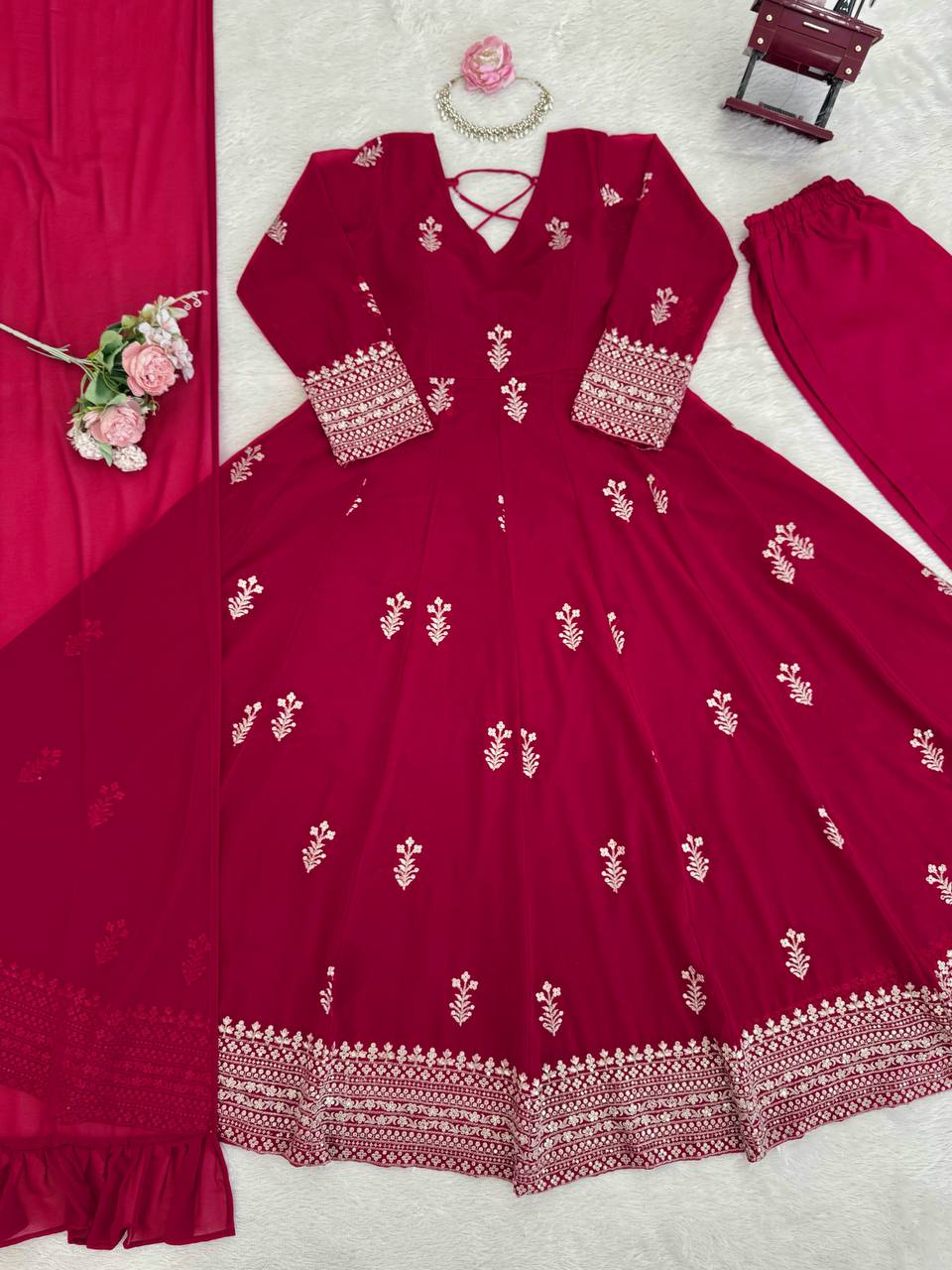Zariya Georgette Thread & Sequins Anarkali Set with Pant & Dupatta