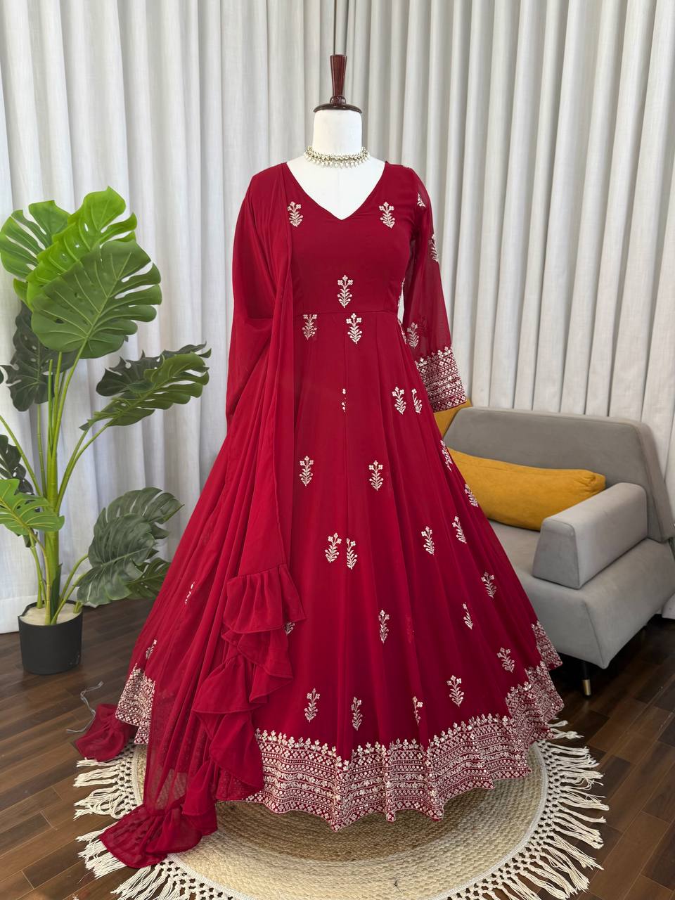 Zariya Georgette Thread & Sequins Anarkali Set with Pant & Dupatta