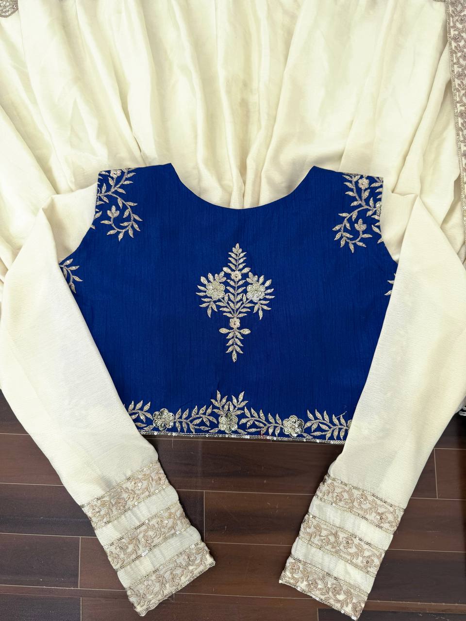 Mehira Chinon Silk Anarkali Set with Embroidered Koti & Dupatta