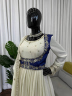 Mehira Chinon Silk Anarkali Set with Embroidered Koti & Dupatta