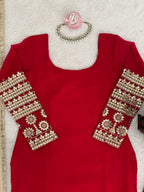 Rangrez Georgette Thread & Sequins Work Straight Fit Kurti with Pant & Digital Print Dupatta