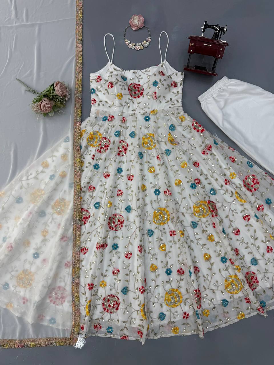 Sitara Georgette Embroidered Anarkali with Pant & Dupatta