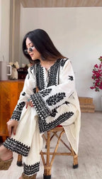 Designer Rayon Butti Silk Suit with Chain Stitch Embroidery Work