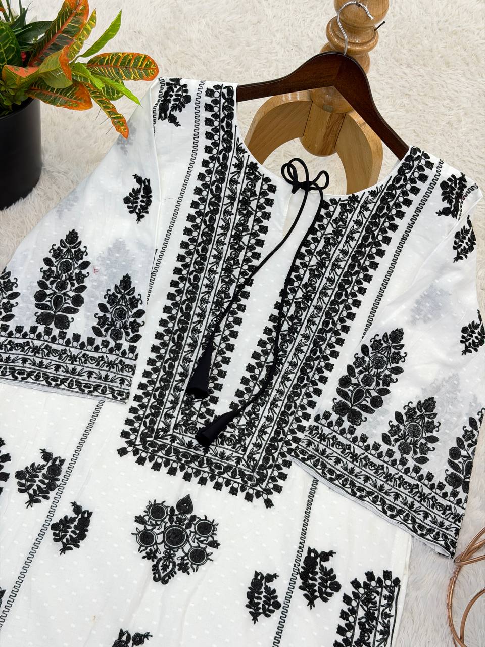 Designer Rayon Butti Silk Suit with Chain Stitch Embroidery Work