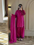 Pink Designer Rayon Cotton Suit Set with Thread & Sequin WorkFG