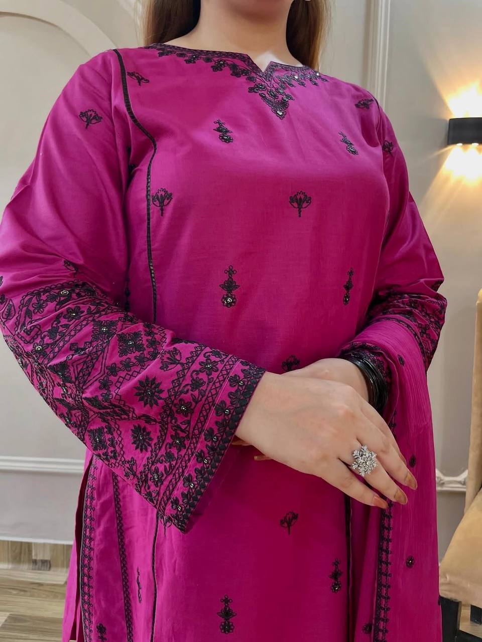 Pink Designer Rayon Cotton Suit Set with Thread & Sequin WorkFG