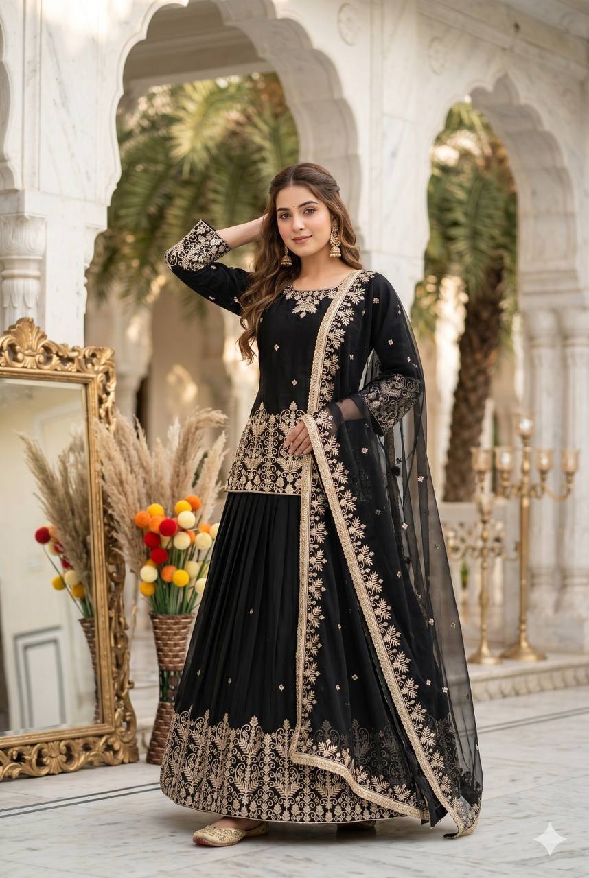 Samaira French Silk Heavy Mirror Hand Work Embroidered Lehenga with Dupatta