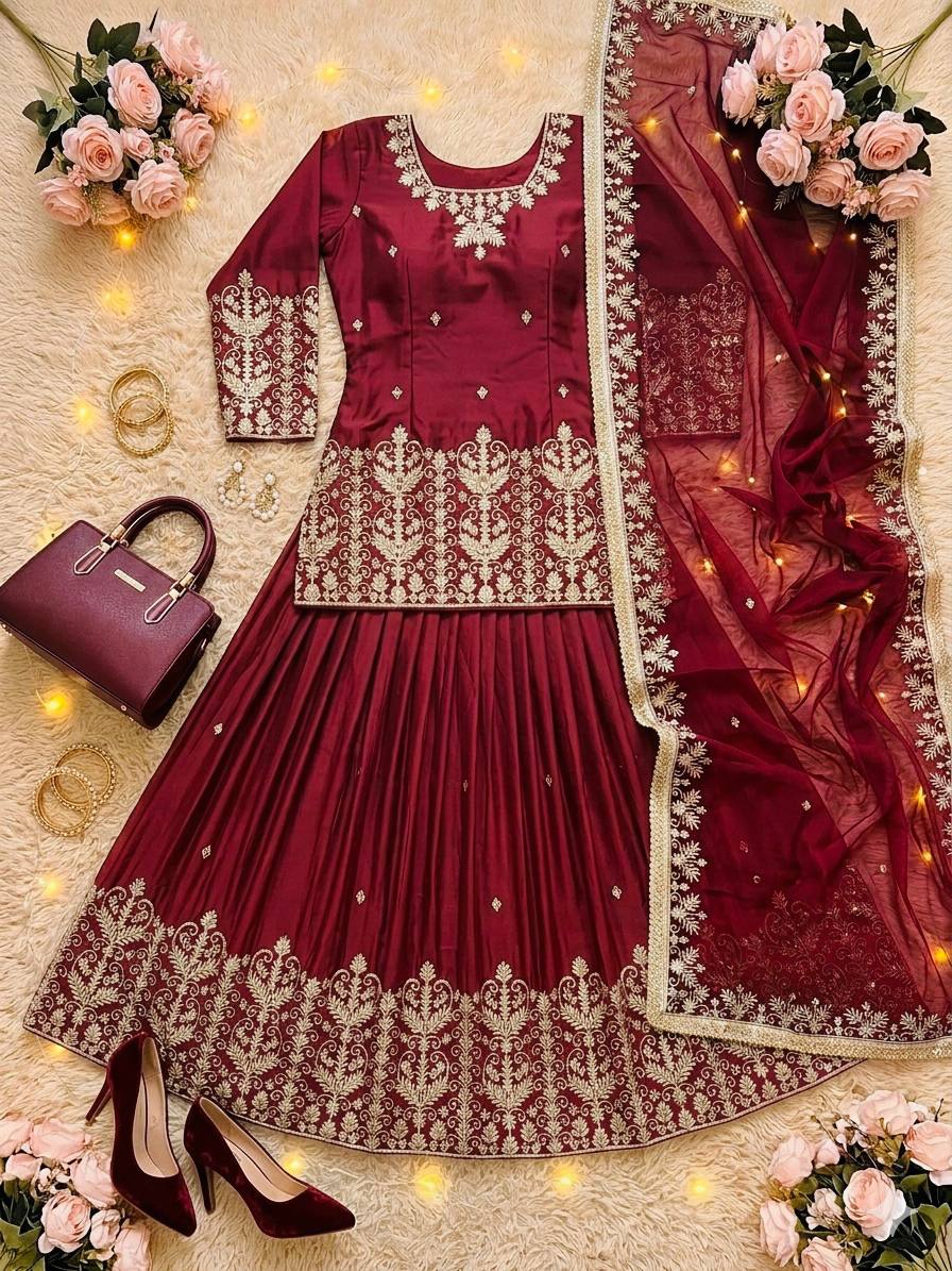 Samaira French Silk Heavy Mirror Hand Work Embroidered Lehenga with Dupatta