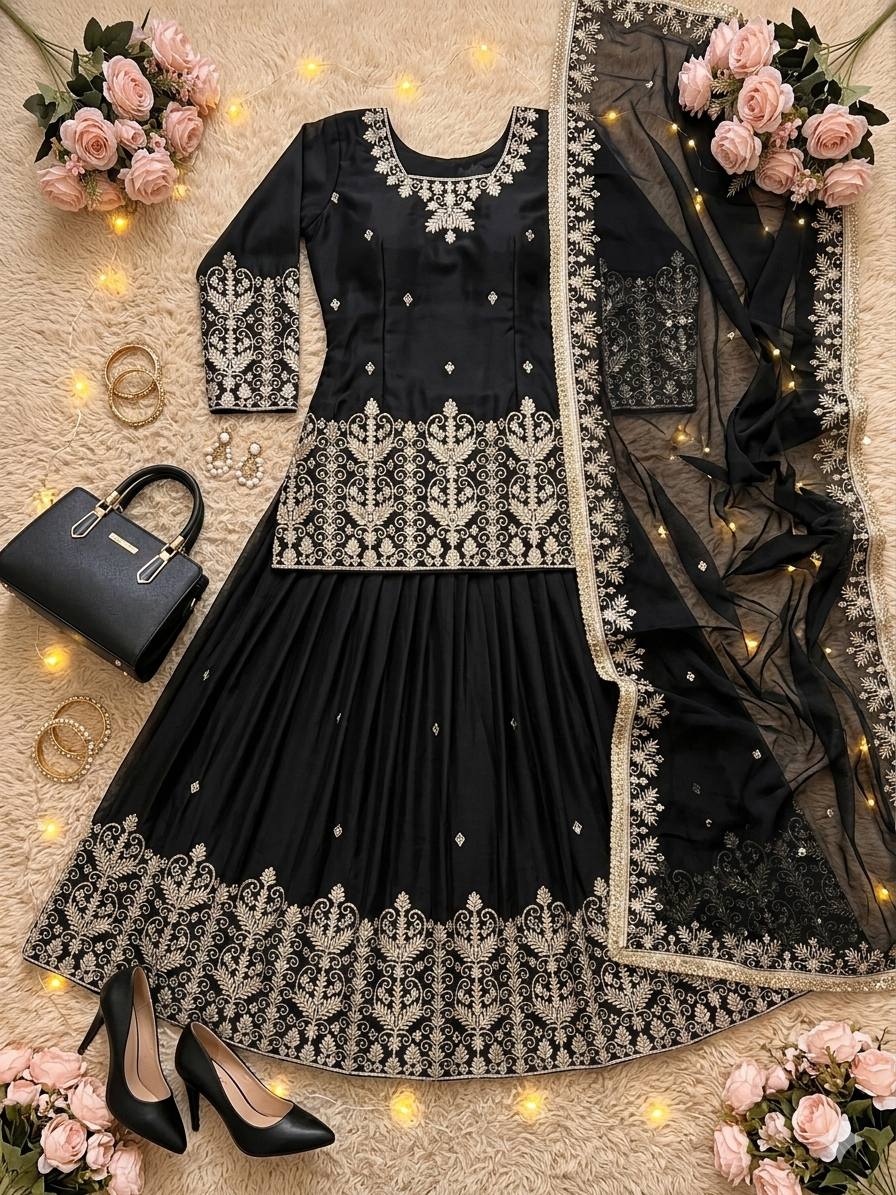 Samaira French Silk Heavy Mirror Hand Work Embroidered Lehenga with Dupatta
