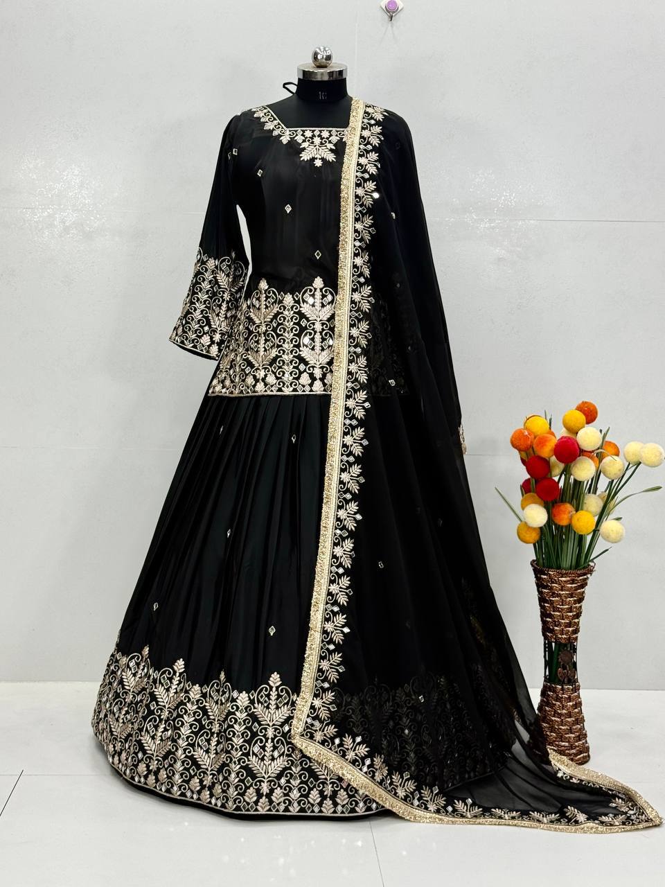 Samaira French Silk Heavy Mirror Hand Work Embroidered Lehenga with Dupatta