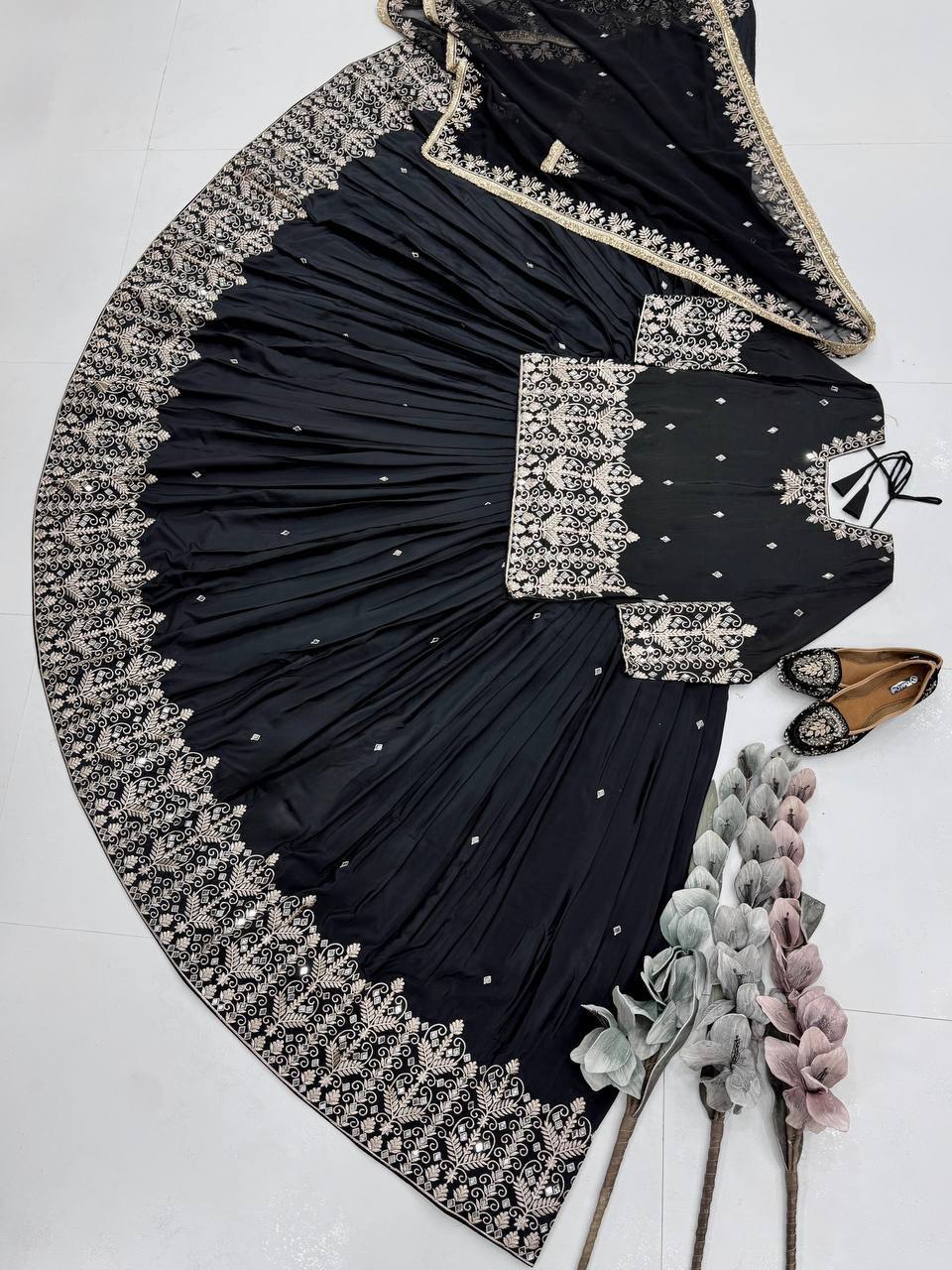 Samaira French Silk Heavy Mirror Hand Work Embroidered Lehenga with Dupatta