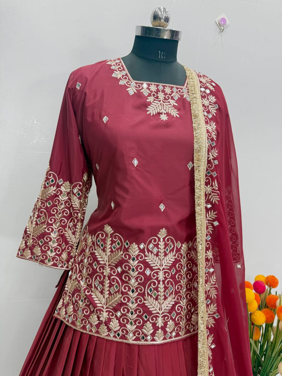 Samaira French Silk Heavy Mirror Hand Work Embroidered Lehenga with Dupatta