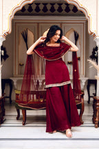 Maroon Color Heavy Georgette Palazzo Suit with  Embroidery Sequin Dupatta