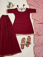 Maroon Color Heavy Georgette Palazzo Suit with  Embroidery Sequin Dupatta