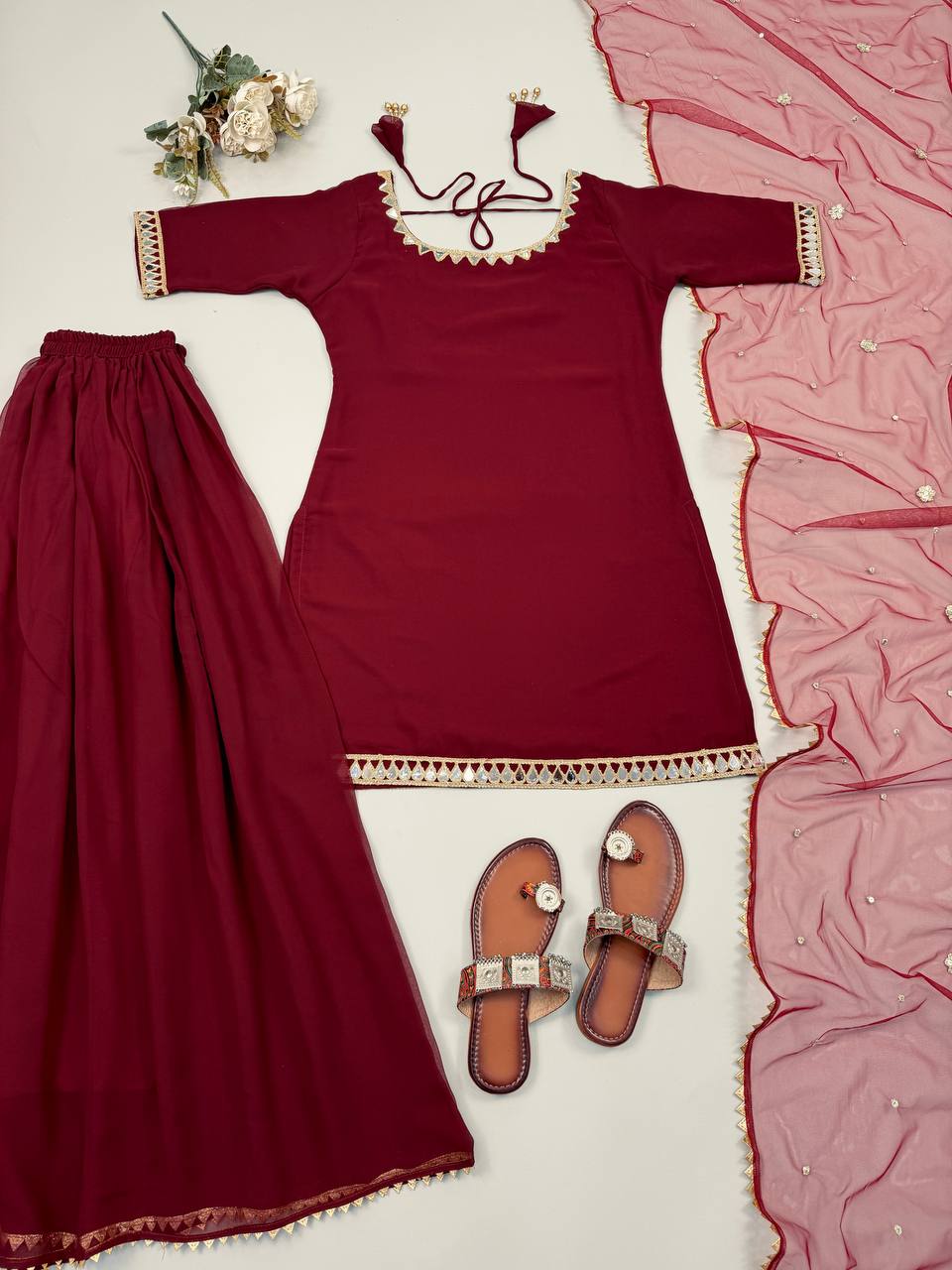 Maroon Color Heavy Georgette Palazzo Suit with  Embroidery Sequin Dupatta