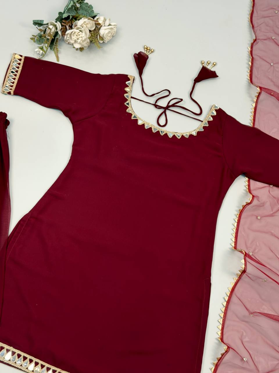 Maroon Color Heavy Georgette Palazzo Suit with  Embroidery Sequin Dupatta