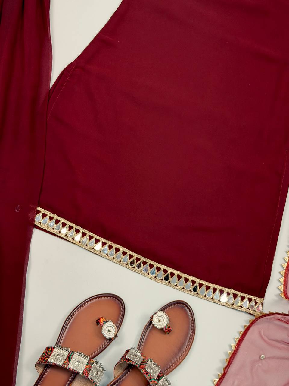 Maroon Color Heavy Georgette Palazzo Suit with  Embroidery Sequin Dupatta