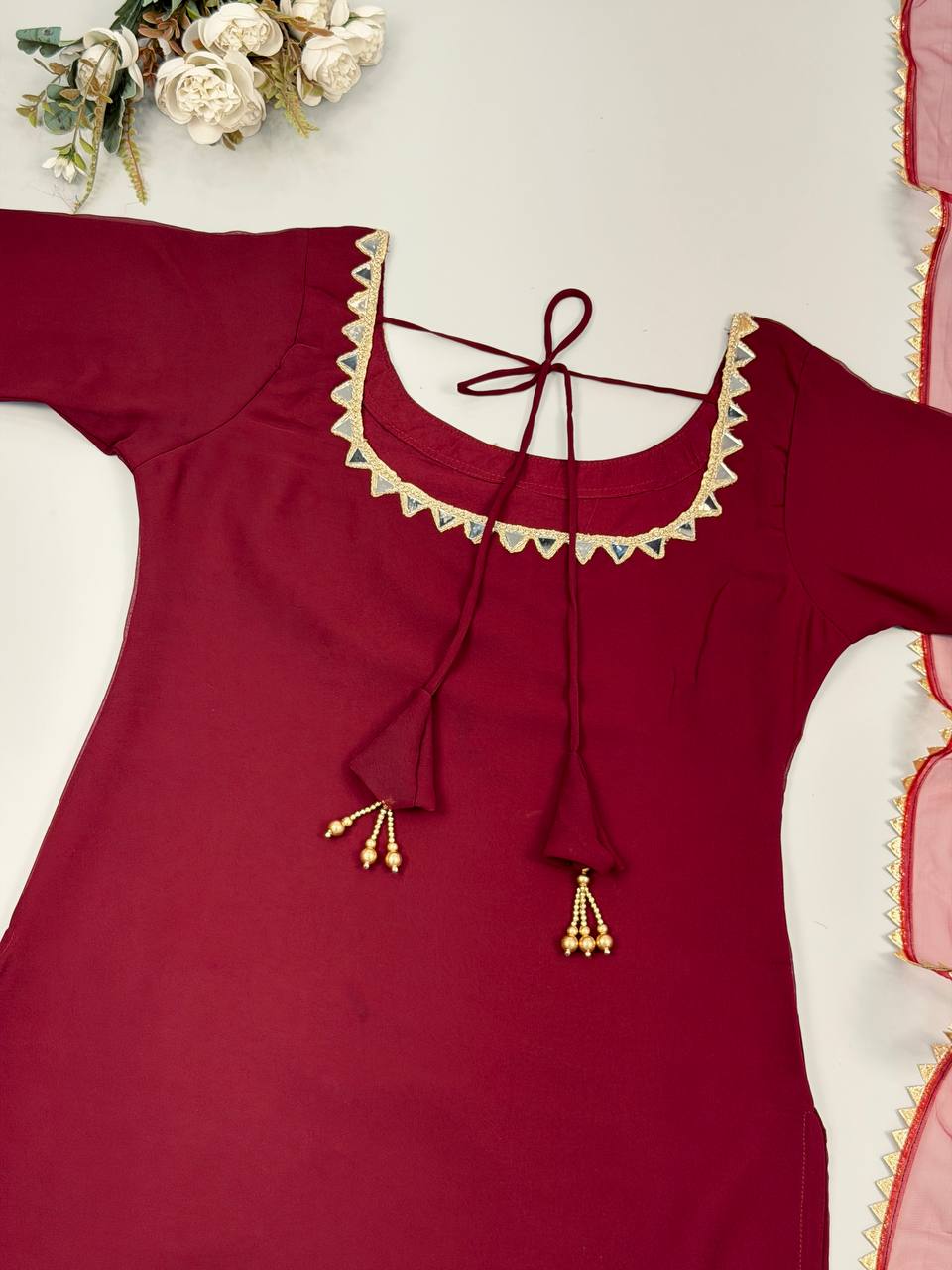 Maroon Color Heavy Georgette Palazzo Suit with  Embroidery Sequin Dupatta