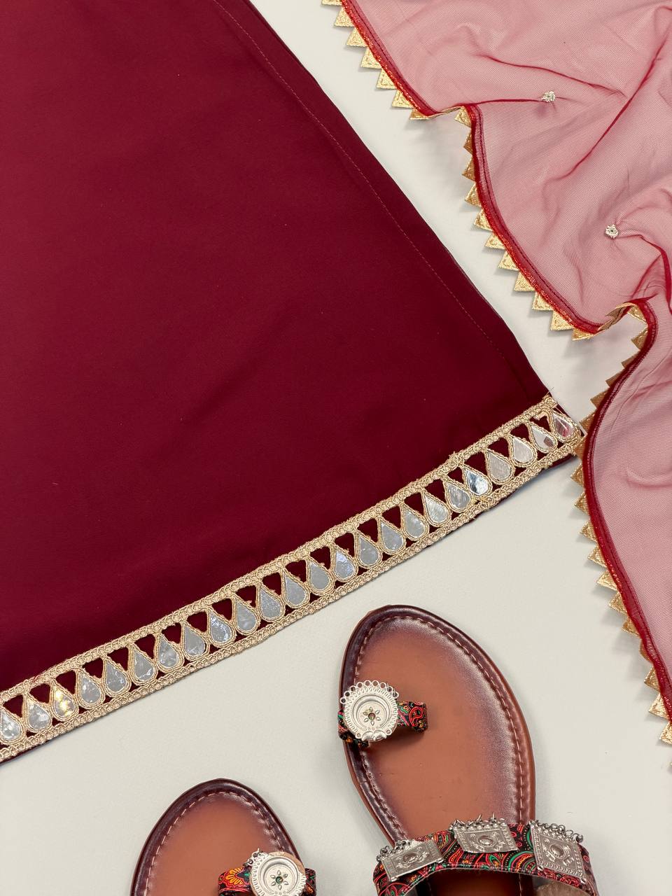 Maroon Color Heavy Georgette Palazzo Suit with  Embroidery Sequin Dupatta
