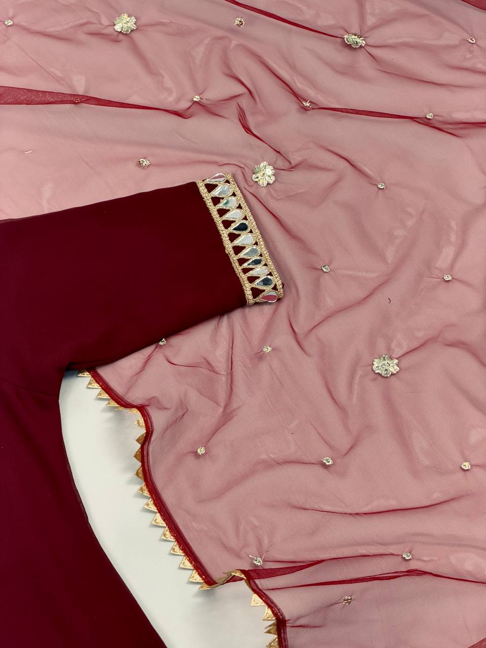 Maroon Color Heavy Georgette Palazzo Suit with  Embroidery Sequin Dupatta