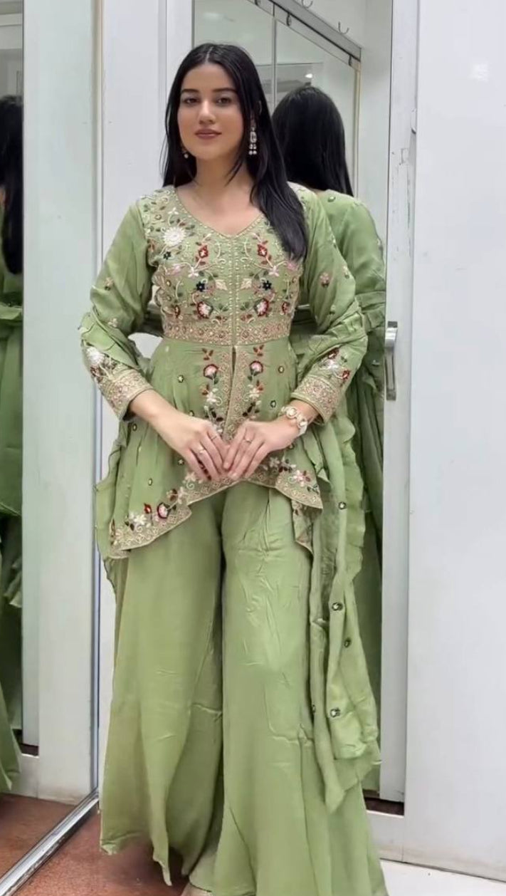 Designer Rangoli Silk Sharara Set with Sequence Embroidery Work
