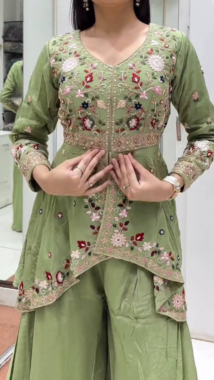 Designer Rangoli Silk Sharara Set with Sequence Embroidery Work