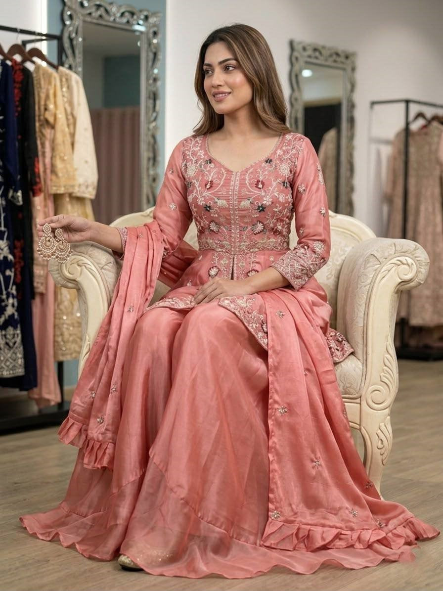 Luxury Rangoli Silk Sequence Embroidery Ethnic Set
