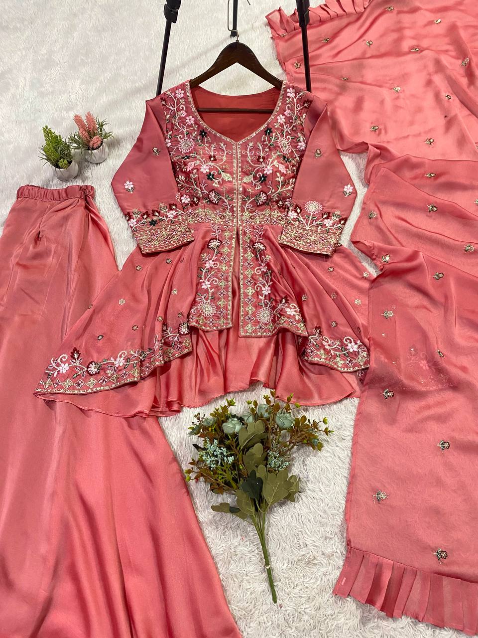 Luxury Rangoli Silk Sequence Embroidery Ethnic Set