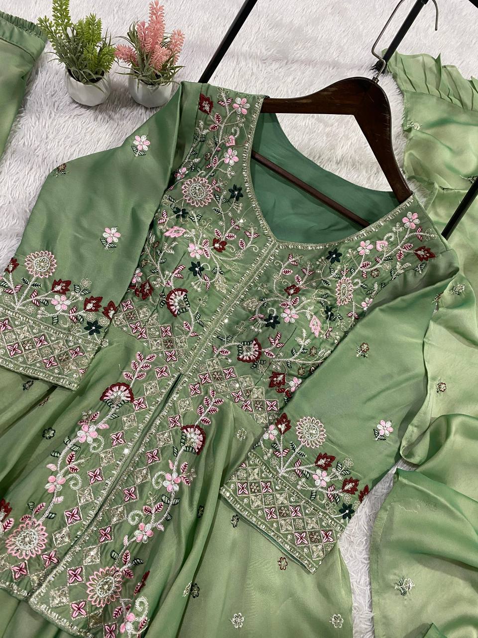 Designer Rangoli Silk Sharara Set with Sequence Embroidery Work