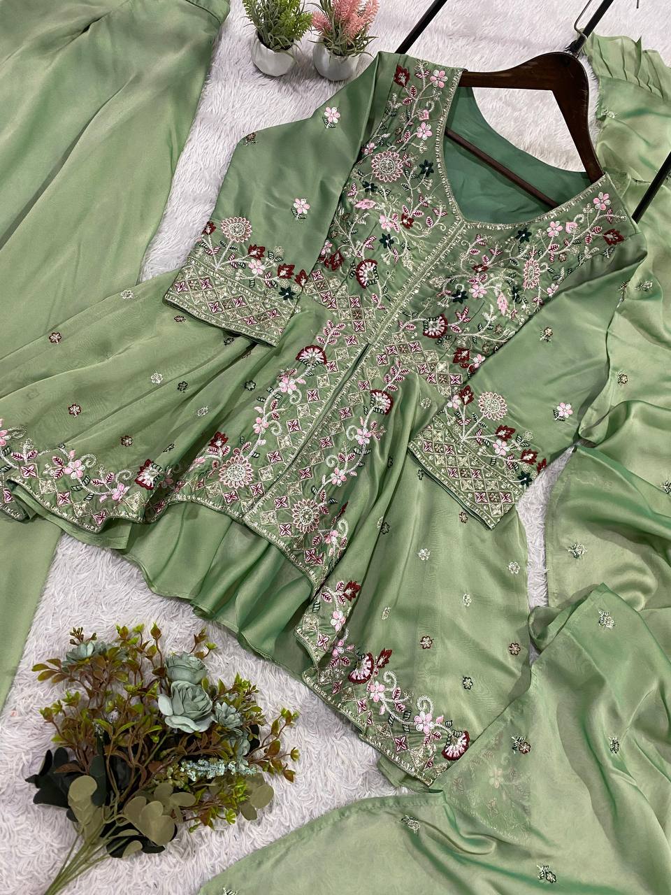 Designer Rangoli Silk Sharara Set with Sequence Embroidery Work