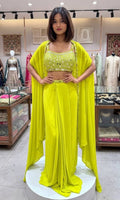 Anaya French Crepe Silk Real Mirror Embroidered Blouse Skirt & Shrug Set