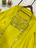 Anaya French Crepe Silk Real Mirror Embroidered Blouse Skirt & Shrug Set