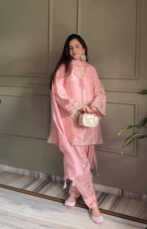 Aayra Gimmy Silk Fancy Less Work Embroidered Farshi Salwar Suit with Dupatta