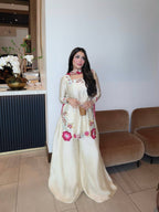 Pakistani Style Meher Noor Heavy Embroidered Roman Glass Kurti Farshi Salwar Set