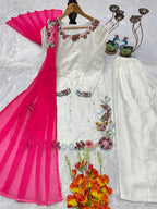 Pakistani Style Meher Noor Heavy Embroidered Roman Glass Kurti Farshi Salwar Set