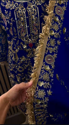Afsana Natural Crepe Embroidered Dhoti Salwar Set with Lace Dupatta