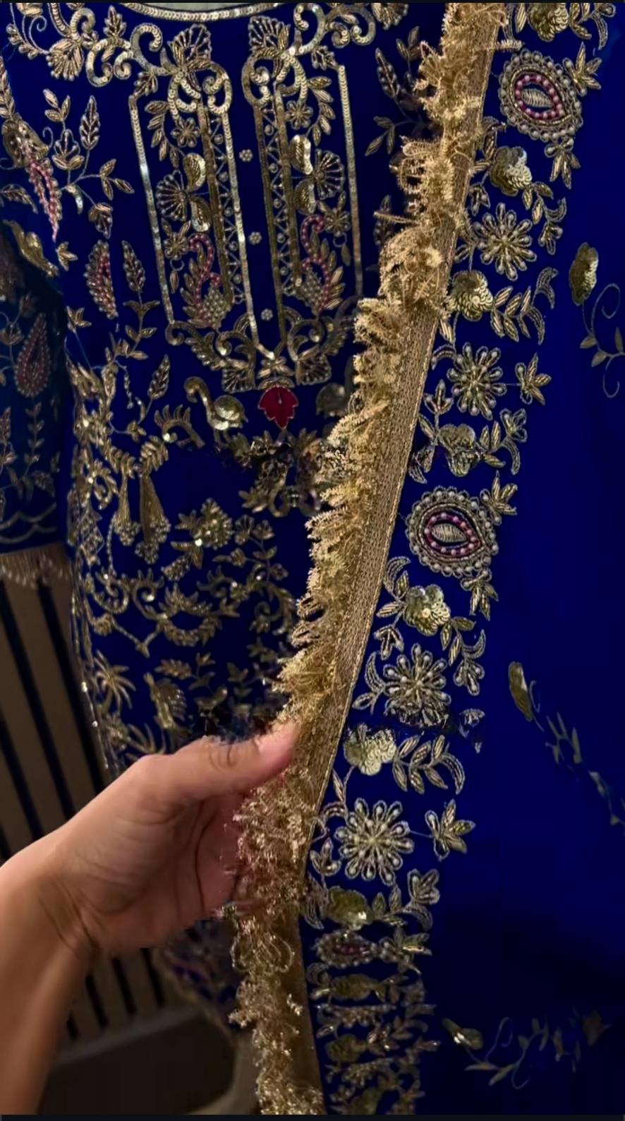 Afsana Natural Crepe Embroidered Dhoti Salwar Set with Lace Dupatta