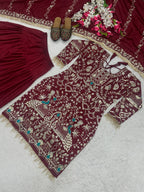 Afsana Natural Crepe Embroidered Dhoti Salwar Set with Lace Dupatta